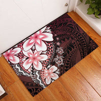 Polynesia Romantic Valentine Rubber Doormat Sea Turtle Couple With Red Gradient Plumeria