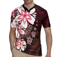 Polynesia Romantic Valentine Rugby Jersey Sea Turtle Couple With Red Gradient Plumeria