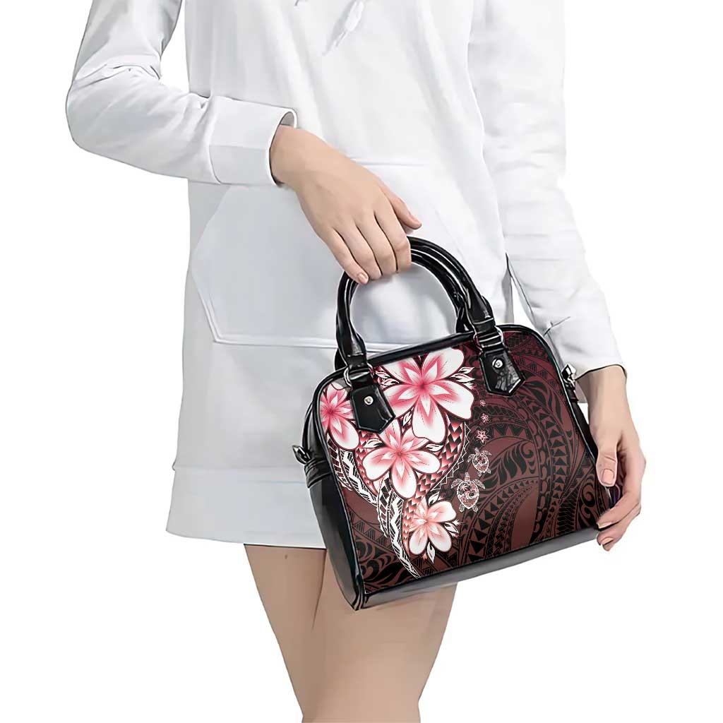 Polynesia Romantic Valentine Shoulder Handbag Sea Turtle Couple With Red Gradient Plumeria