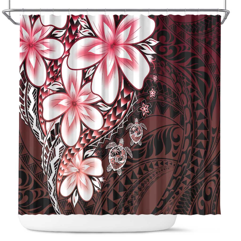 Polynesia Romantic Valentine Shower Curtain Sea Turtle Couple With Red Gradient Plumeria