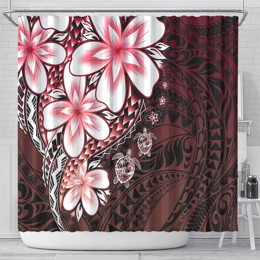 Polynesia Romantic Valentine Shower Curtain Sea Turtle Couple With Red Gradient Plumeria