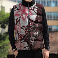 Polynesia Romantic Valentine Sleeveless Puffer Jacket Sea Turtle Couple With Red Gradient Plumeria
