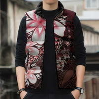 Polynesia Romantic Valentine Sleeveless Puffer Jacket Sea Turtle Couple With Red Gradient Plumeria