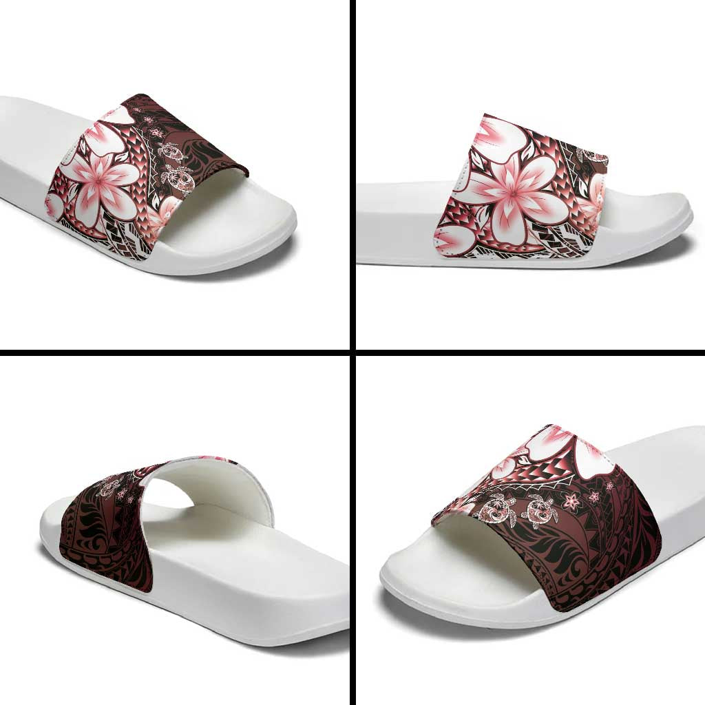 Polynesia Romantic Valentine Slide Sandals Sea Turtle Couple With Red Gradient Plumeria