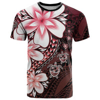 Polynesia Romantic Valentine T Shirt Sea Turtle Couple With Red Gradient Plumeria