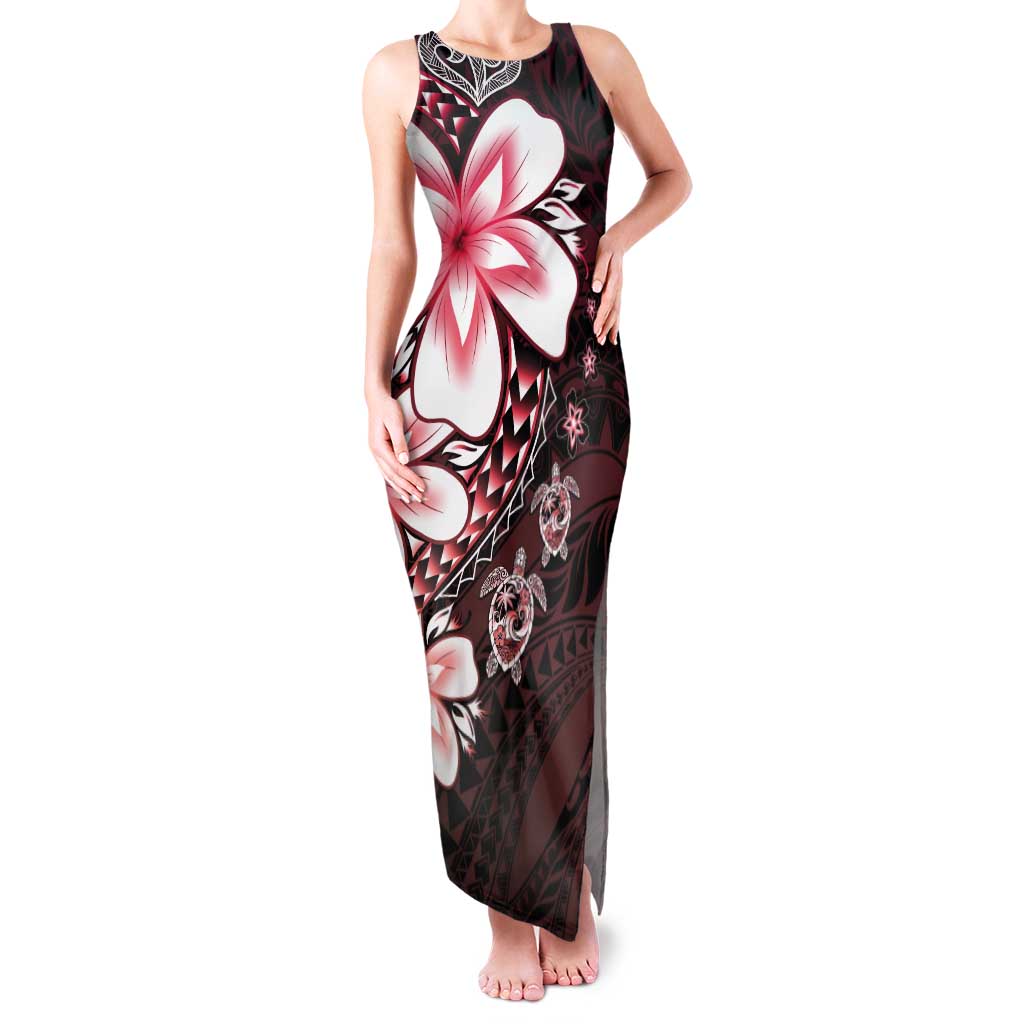 Polynesia Romantic Valentine Tank Maxi Dress Sea Turtle Couple With Red Gradient Plumeria