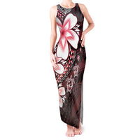 Polynesia Romantic Valentine Tank Maxi Dress Sea Turtle Couple With Red Gradient Plumeria