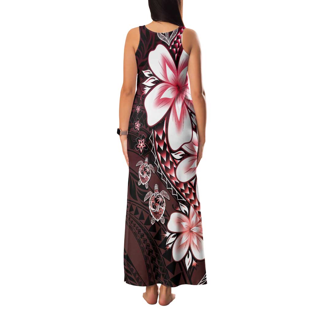 Polynesia Romantic Valentine Tank Maxi Dress Sea Turtle Couple With Red Gradient Plumeria