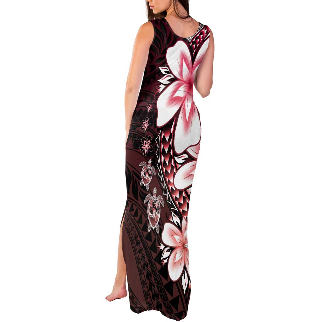 Polynesia Romantic Valentine Tank Maxi Dress Sea Turtle Couple With Red Gradient Plumeria