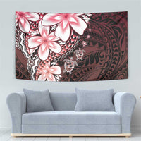 Polynesia Romantic Valentine Tapestry Sea Turtle Couple With Red Gradient Plumeria