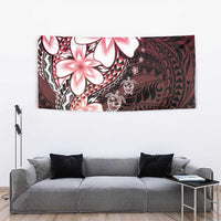 Polynesia Romantic Valentine Tapestry Sea Turtle Couple With Red Gradient Plumeria