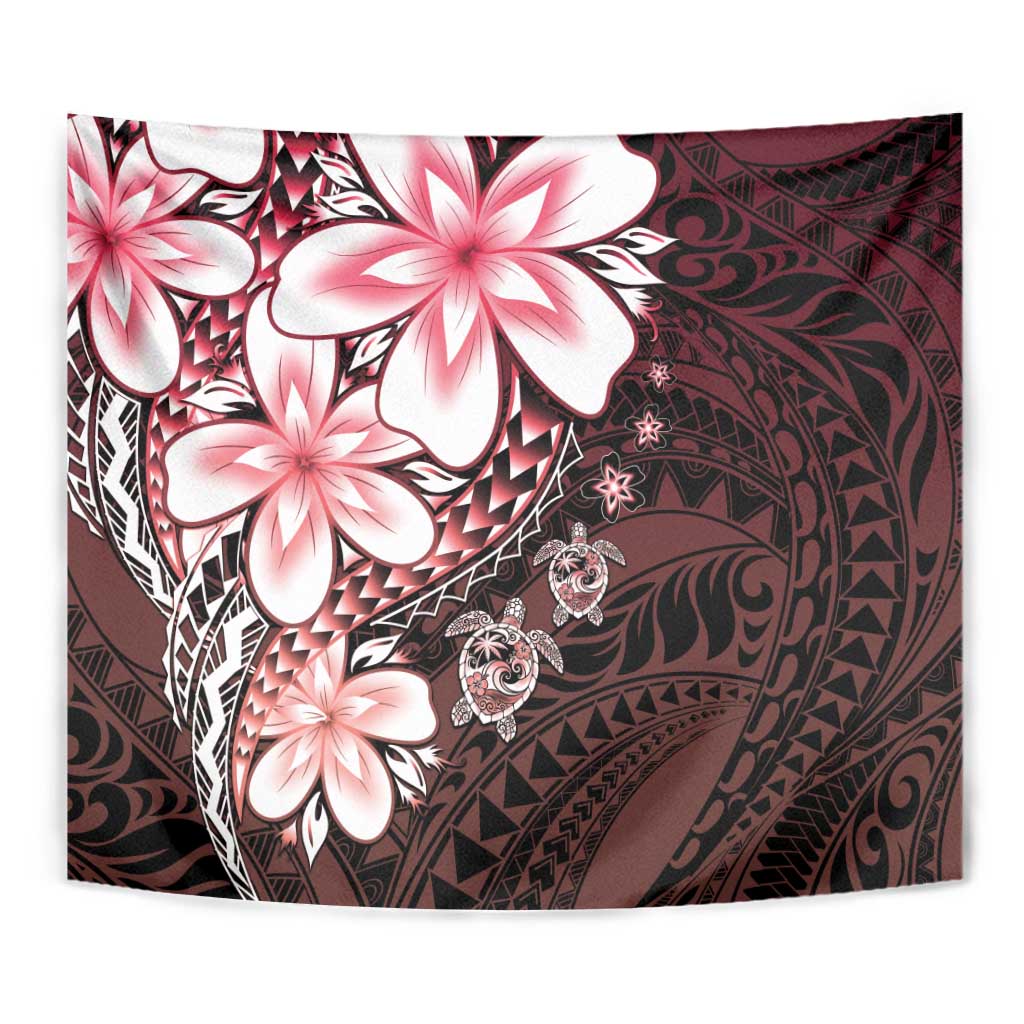 Polynesia Romantic Valentine Tapestry Sea Turtle Couple With Red Gradient Plumeria