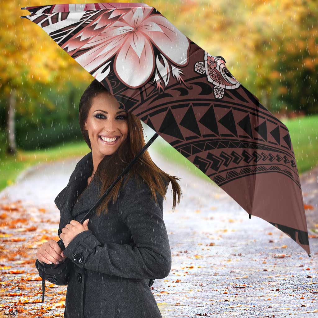 Polynesia Romantic Valentine Umbrella Sea Turtle Couple With Red Gradient Plumeria