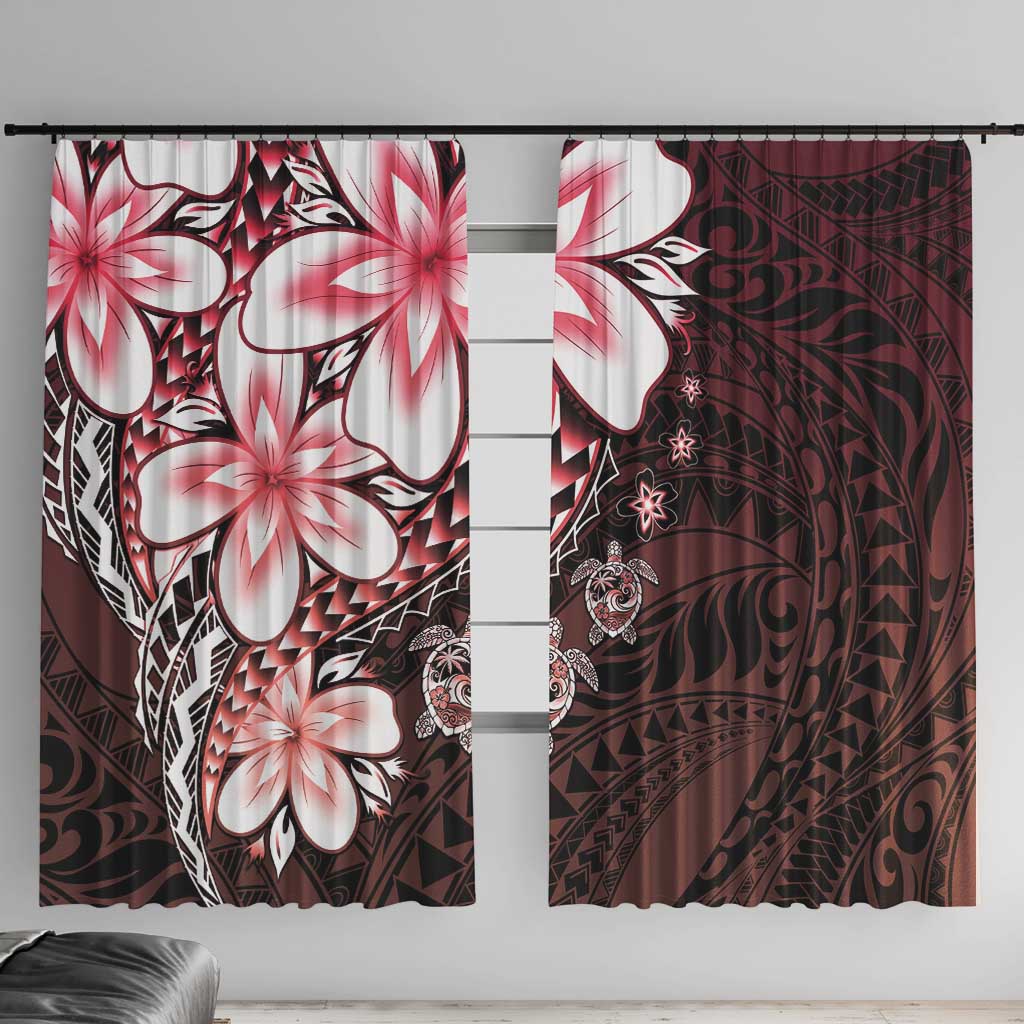 Polynesia Romantic Valentine Window Curtain Sea Turtle Couple With Red Gradient Plumeria