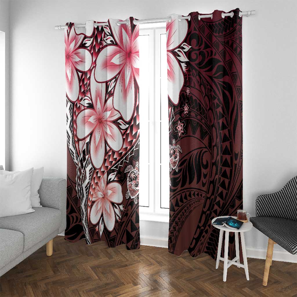 Polynesia Romantic Valentine Window Curtain Sea Turtle Couple With Red Gradient Plumeria