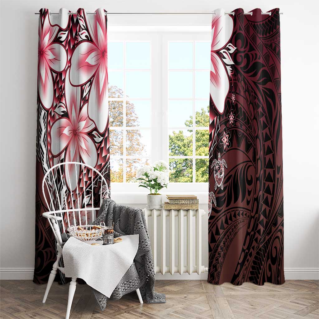 Polynesia Romantic Valentine Window Curtain Sea Turtle Couple With Red Gradient Plumeria