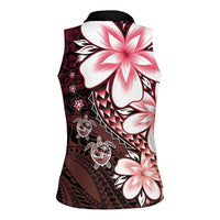 Polynesia Romantic Valentine Women Sleeveless Polo Shirt Sea Turtle Couple With Red Gradient Plumeria