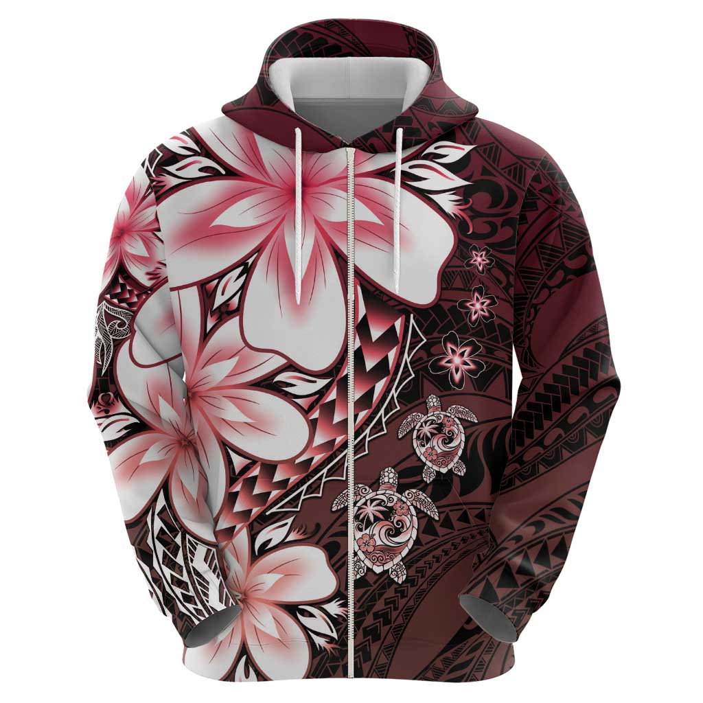 Polynesia Romantic Valentine Zip Hoodie Sea Turtle Couple With Red Gradient Plumeria
