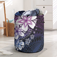 Polynesia Romantic Valentine Laundry Basket Sea Turtle Couple With Purple Gradient Plumeria