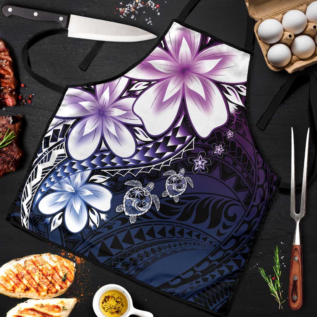 Polynesia Romantic Valentine Apron Sea Turtle Couple With Purple Gradient Plumeria