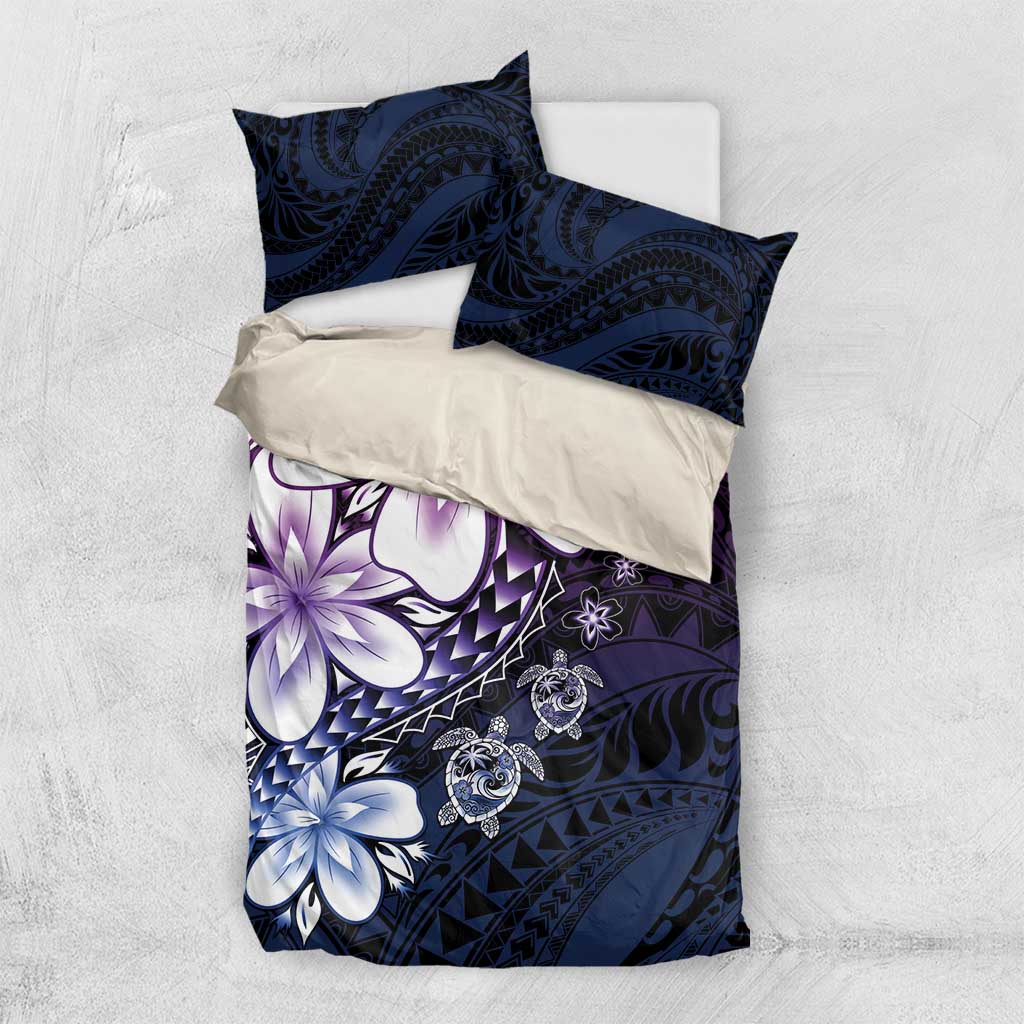 Polynesia Romantic Valentine Bedding Set Sea Turtle Couple With Purple Gradient Plumeria