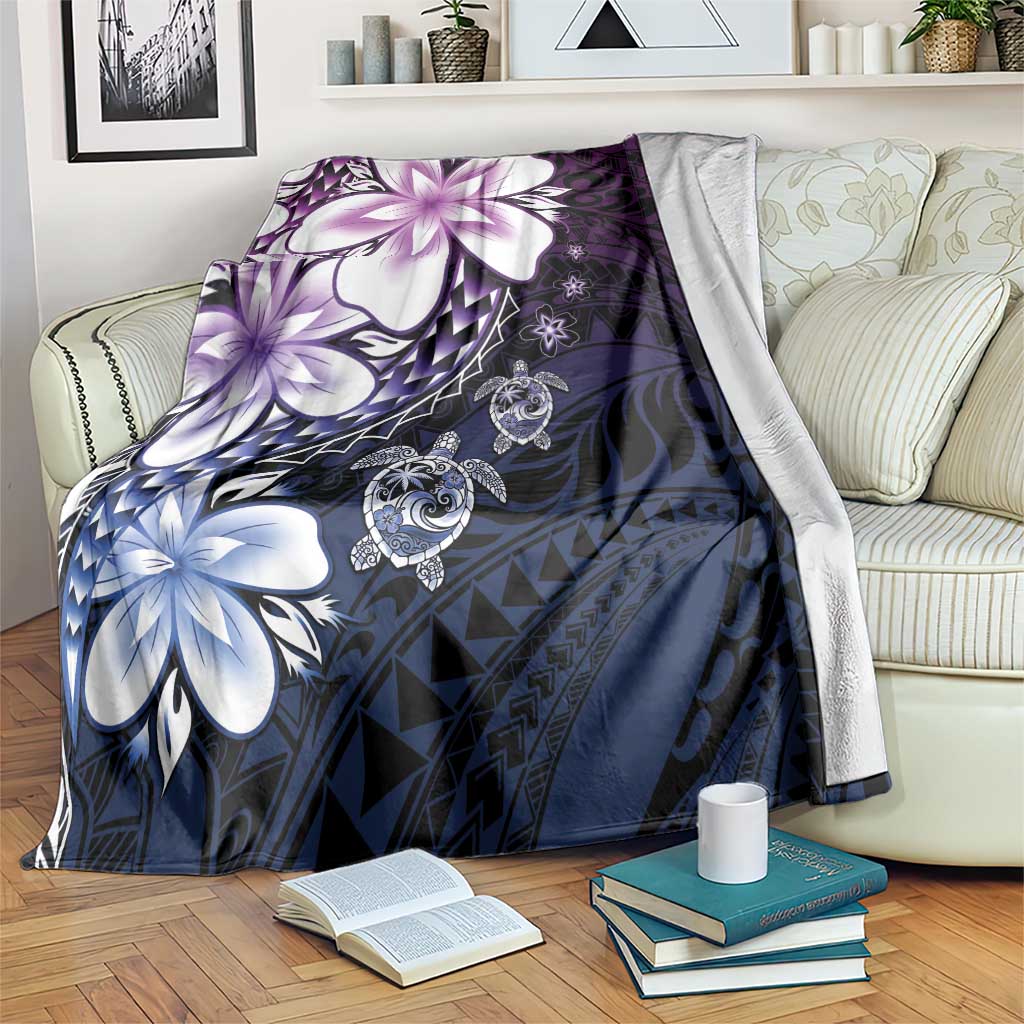 Polynesia Romantic Valentine Blanket Sea Turtle Couple With Purple Gradient Plumeria