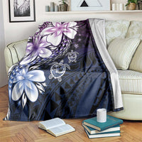Polynesia Romantic Valentine Blanket Sea Turtle Couple With Purple Gradient Plumeria