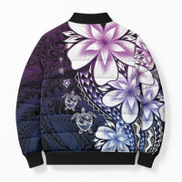 Polynesia Romantic Valentine Bomber Puffer Jacket Sea Turtle Couple With Purple Gradient Plumeria