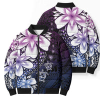 Polynesia Romantic Valentine Bomber Puffer Jacket Sea Turtle Couple With Purple Gradient Plumeria