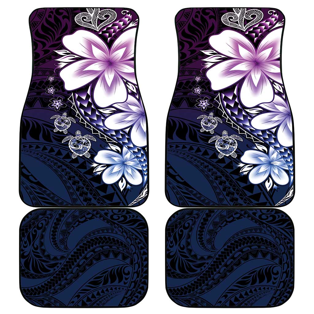 Polynesia Romantic Valentine Car Mats Sea Turtle Couple With Purple Gradient Plumeria