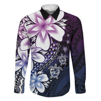 Polynesia Romantic Valentine Family Matching Long Sleeve Bodycon Dress and Hawaiian Shirt Sea Turtle Couple With Purple Gradient Plumeria LT05 Dad's Shirt - Long Sleeve Purple - Polynesian Pride