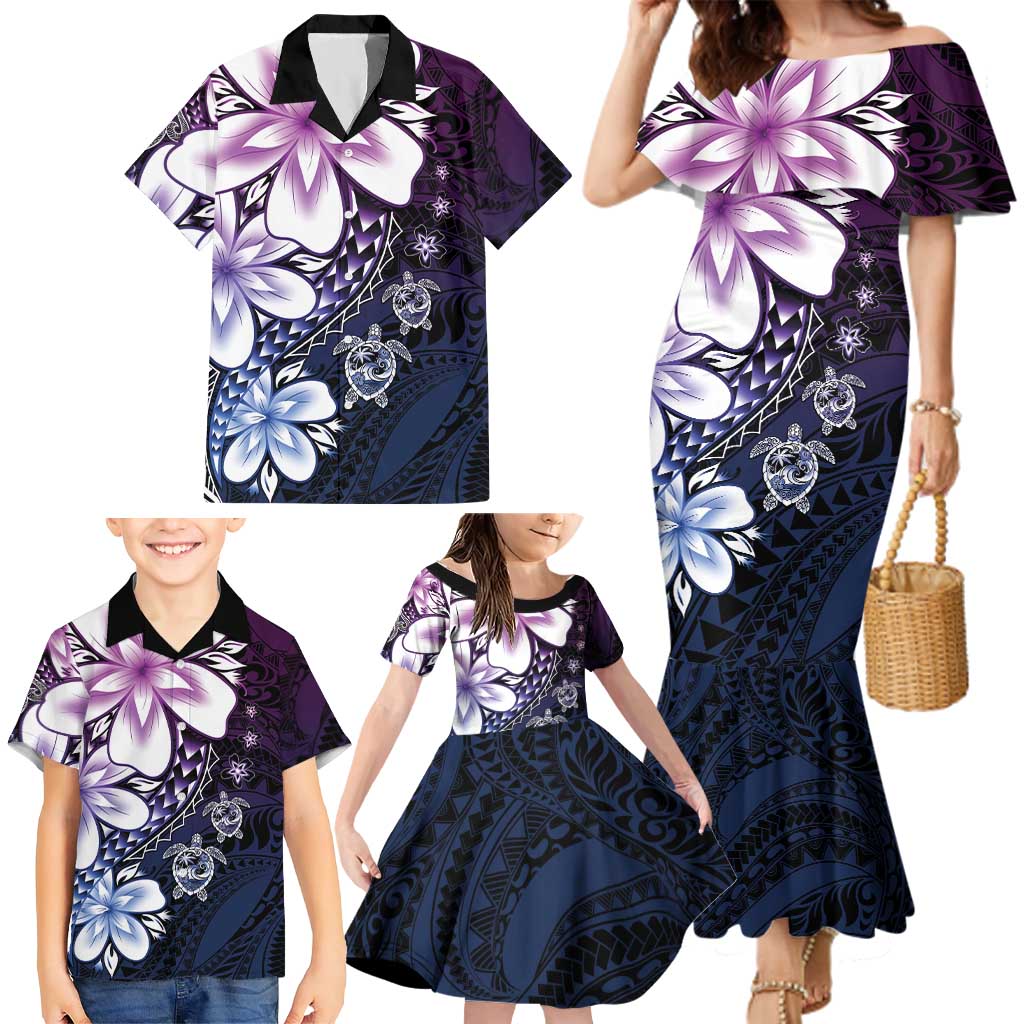 Polynesia Romantic Valentine Family Matching Mermaid Dress and Hawaiian Shirt Sea Turtle Couple With Purple Gradient Plumeria LT05 - Polynesian Pride
