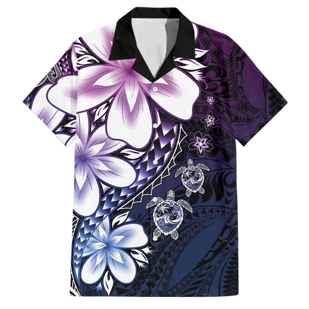 Polynesia Romantic Valentine Family Matching Off Shoulder Maxi Dress and Hawaiian Shirt Sea Turtle Couple With Purple Gradient Plumeria LT05 Dad's Shirt - Short Sleeve Purple - Polynesian Pride