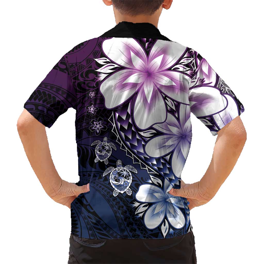 Polynesia Romantic Valentine Family Matching Off Shoulder Short Dress and Hawaiian Shirt Sea Turtle Couple With Purple Gradient Plumeria LT05 - Polynesian Pride