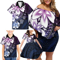 Polynesia Romantic Valentine Family Matching Off Shoulder Short Dress and Hawaiian Shirt Sea Turtle Couple With Purple Gradient Plumeria LT05 - Polynesian Pride