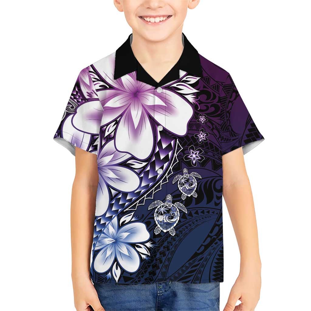 Polynesia Romantic Valentine Family Matching Off Shoulder Short Dress and Hawaiian Shirt Sea Turtle Couple With Purple Gradient Plumeria LT05 Son's Shirt Purple - Polynesian Pride