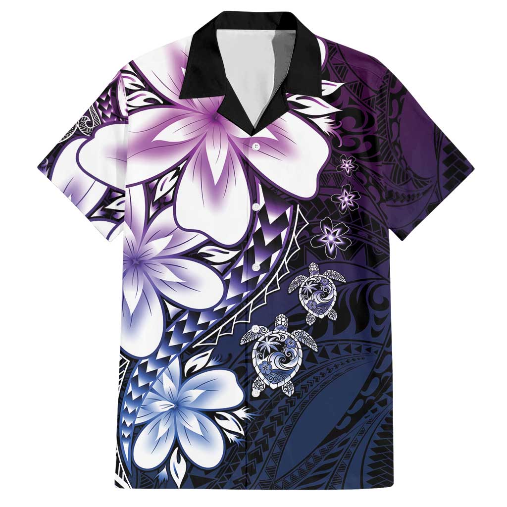 Polynesia Romantic Valentine Hawaiian Shirt Sea Turtle Couple With Purple Gradient Plumeria