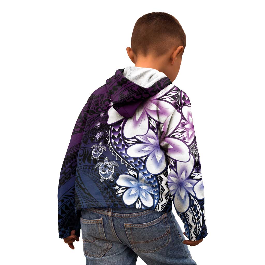 Polynesia Romantic Valentine Kid Hoodie Sea Turtle Couple With Purple Gradient Plumeria LT05 - Polynesian Pride