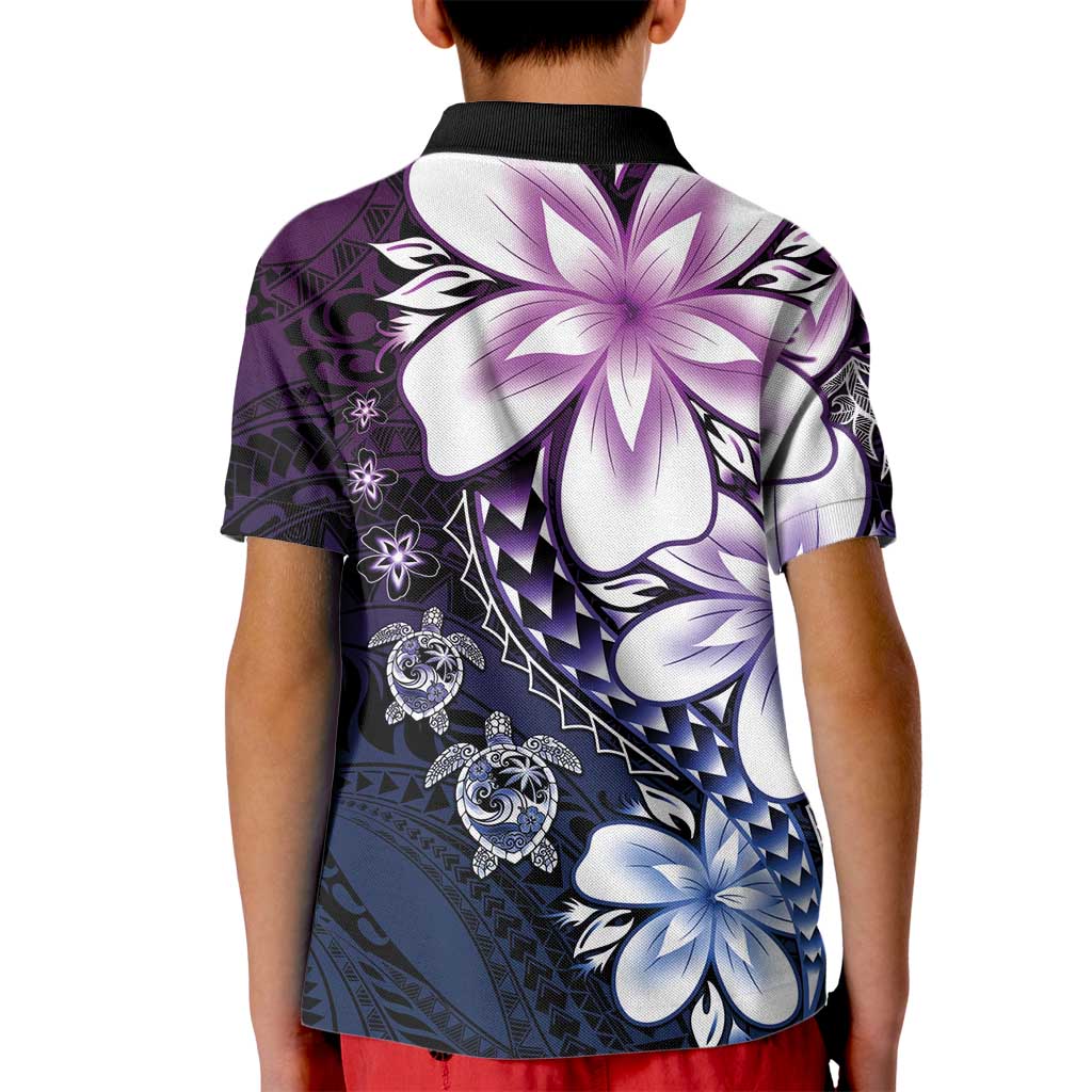 Polynesia Romantic Valentine Kid Polo Shirt Sea Turtle Couple With Purple Gradient Plumeria
