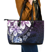 Polynesia Romantic Valentine Leather Tote Bag Sea Turtle Couple With Purple Gradient Plumeria