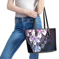 Polynesia Romantic Valentine Leather Tote Bag Sea Turtle Couple With Purple Gradient Plumeria