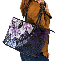 Polynesia Romantic Valentine Leather Tote Bag Sea Turtle Couple With Purple Gradient Plumeria