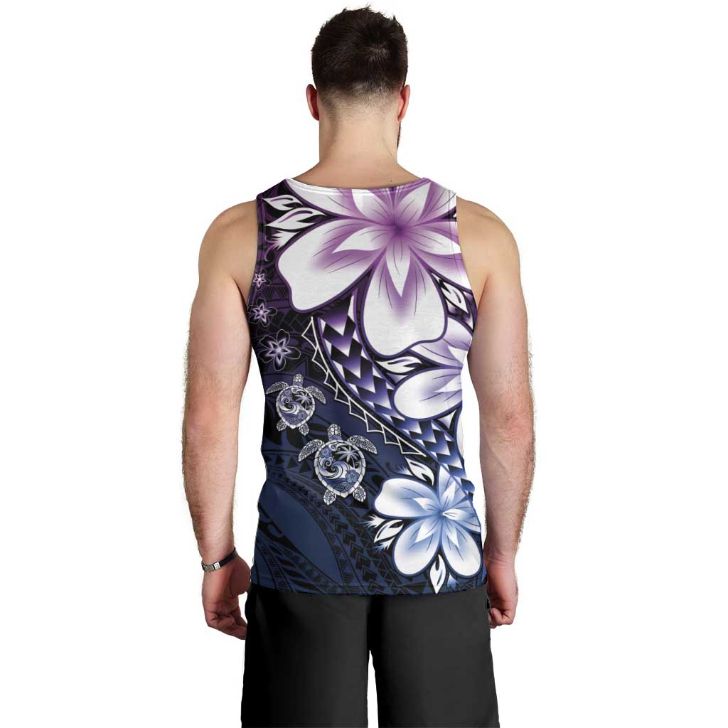 Polynesia Romantic Valentine Men Tank Top Sea Turtle Couple With Purple Gradient Plumeria