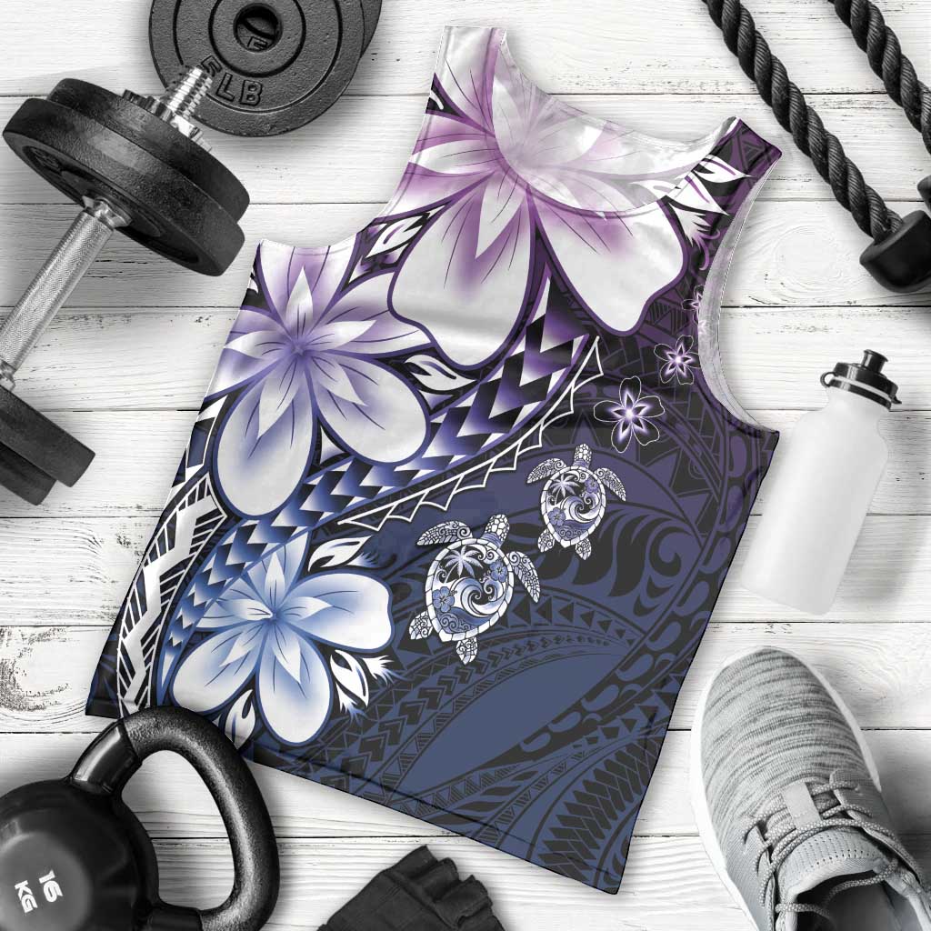 Polynesia Romantic Valentine Men Tank Top Sea Turtle Couple With Purple Gradient Plumeria