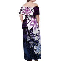 Polynesia Romantic Valentine Off Shoulder Maxi Dress Sea Turtle Couple With Purple Gradient Plumeria