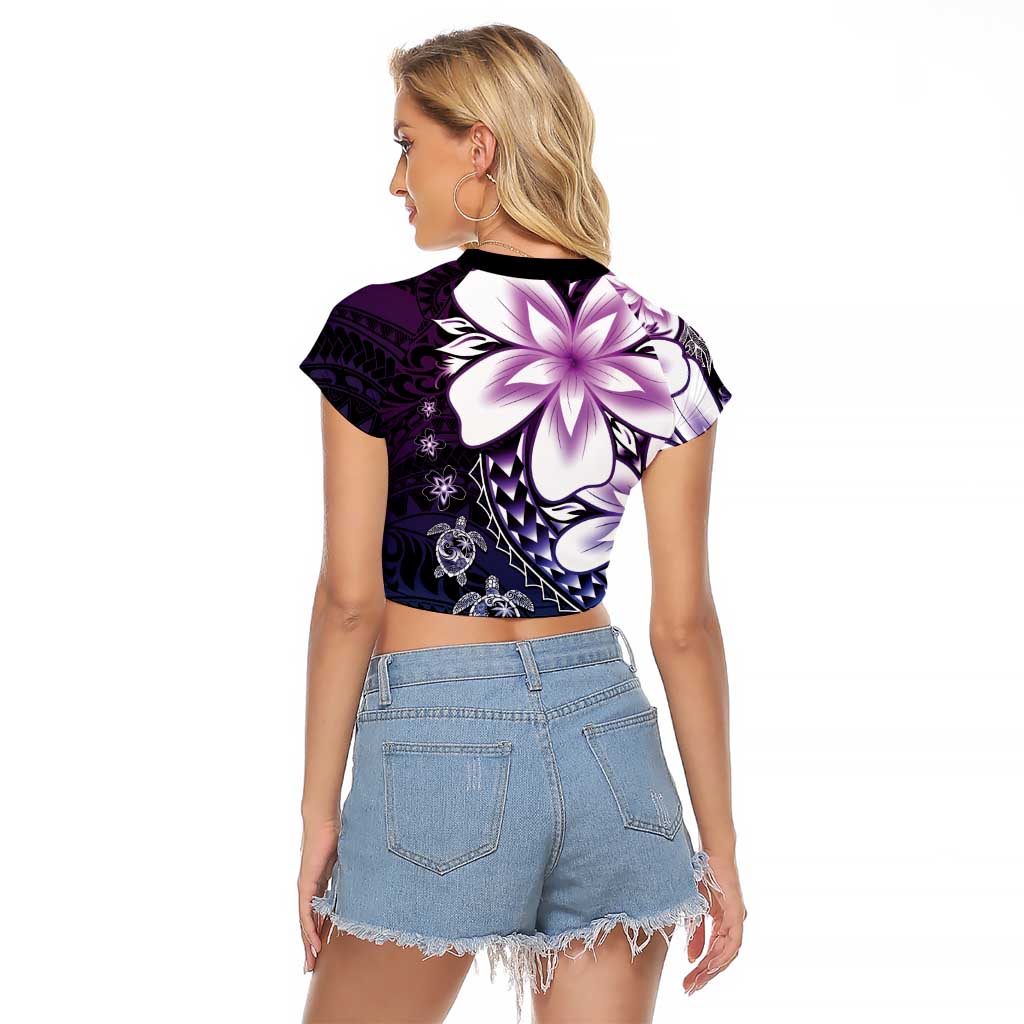 Polynesia Romantic Valentine Raglan Cropped T Shirt Sea Turtle Couple With Purple Gradient Plumeria