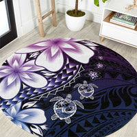 Polynesia Romantic Valentine Round Carpet Sea Turtle Couple With Purple Gradient Plumeria