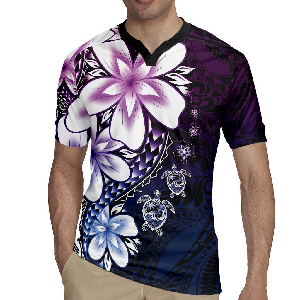 Polynesia Romantic Valentine Rugby Jersey Sea Turtle Couple With Purple Gradient Plumeria