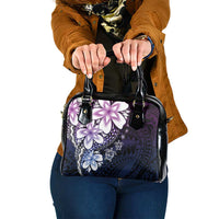 Polynesia Romantic Valentine Shoulder Handbag Sea Turtle Couple With Purple Gradient Plumeria