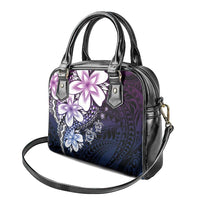 Polynesia Romantic Valentine Shoulder Handbag Sea Turtle Couple With Purple Gradient Plumeria